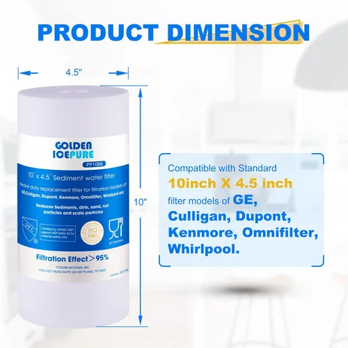 Miniatura 4 de GOLDEN ICEPURE Filtro de agua de sedimentos para toda la casa de 5 micrones, de 4.5 x 10 pulgadas, compatible con GE GXWH30C GXWH35F, fontanero