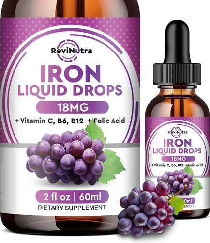 Miniatura 8 de Suplemento de hierro líquido para mujeres, hombres y niños, gotas de hierro líquido con ácido fólico, vitamina C, B6, B12 para anemia, células
