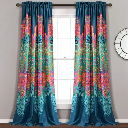 Miniatura 7 de Lush Decor Paneles de cortinas bohemias con filtro de luz para ventana, par de paneles de 52 pulgadas de ancho x 63 pulgadas de largo + 2 pulgadas