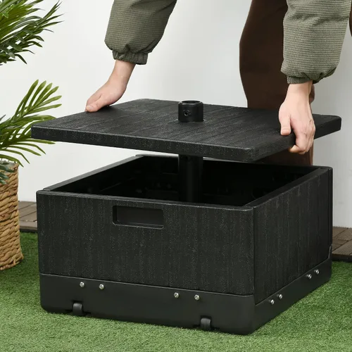 Miniatura 9 de Outsunny Base de sombrilla para exteriores 2 en 1, maceta con orificio de drenaje, capacidad de 175 libras, resistente, rellenable, con ruedas