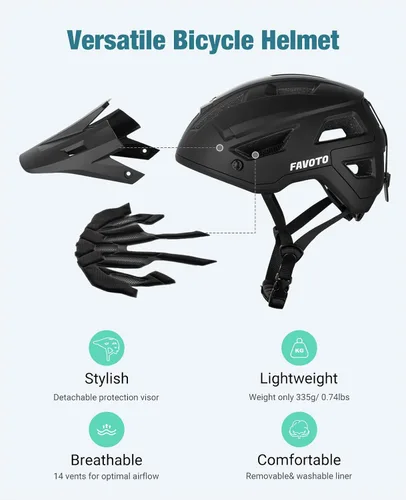 Miniatura 6 de Favoto Casco de bicicleta de montaña para adultos para hombres y mujeres, casco de MTB con hebilla magnética con visera extraíble, ligero