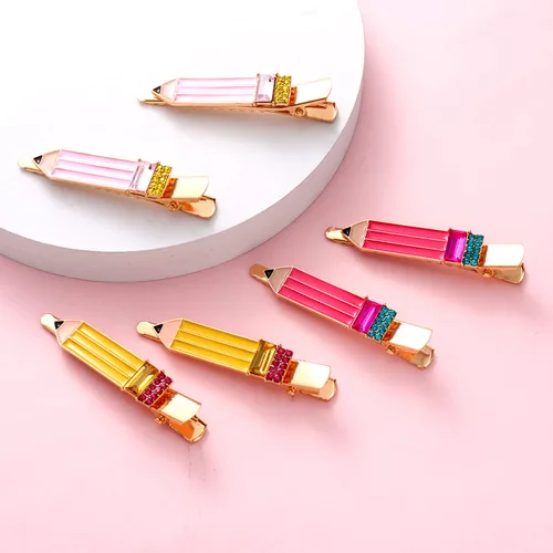 Miniatura 5 de Pinzas para el pelo de lápiz, paquete de 6 pinzas para el pelo para profesores, divertidas pinzas para el cabello de regreso a la escuela