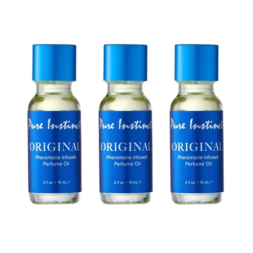 Pure Instinct Paquete de 3 – La colonia de perfume de aceite esencial original con infusión de feromonas – Unisex para hombres y mujeres – TSA Ready