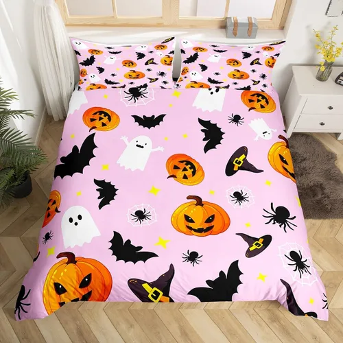 Miniatura 32 de Manfei Juego de funda de edredón con diseño de calabaza, tamaño individual, funda de edredón con 1 funda de almohada, juego de ropa de cama de 2
