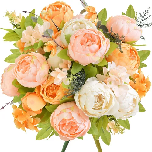 Miniatura 22 de FiveSeasonStuff - Peonías y hortensias artificiales de seda, ideal para decoración de bodas, novias, hogar, decoración de centro de mesa (2 ramos).