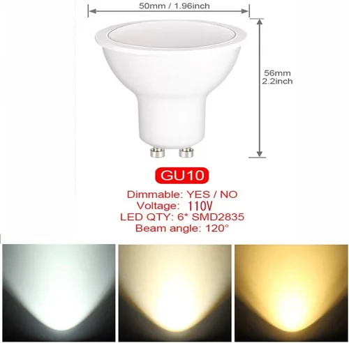 Miniatura 3 de Bombillas LED GU10 LED COB Bombilla de inundación de 5.5 W, 110 V, iluminación de pista, regulable, haz de 120°, 4 paquetes (blanco frío)