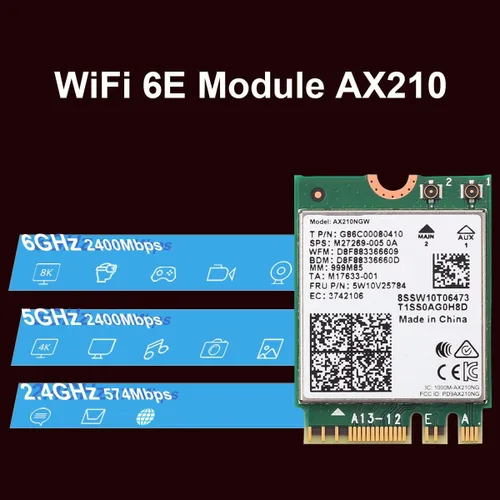Miniatura 2 de OKN AX210NGW DTK WiFi Tarjeta WiFi 6E compatible con 6GHz, 2230, 2x2 AX+BT 5.3+Tri-Band, incluye cable RF (11 pulgadas), antenas de alta ganancia