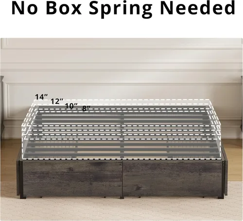 Miniatura 5 de LIKIMIO - Base de cama Queen con almacenamiento, 4 cajones y estructuras de soporte de metal pesado y resistente, estable y sólida, libre de ruidos