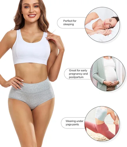 Miniatura 5 de wirarpa Ropa interior de algodón para mujer, de cintura alta, cobertura completa, paquete de 4 unidades (talla regular y grande)