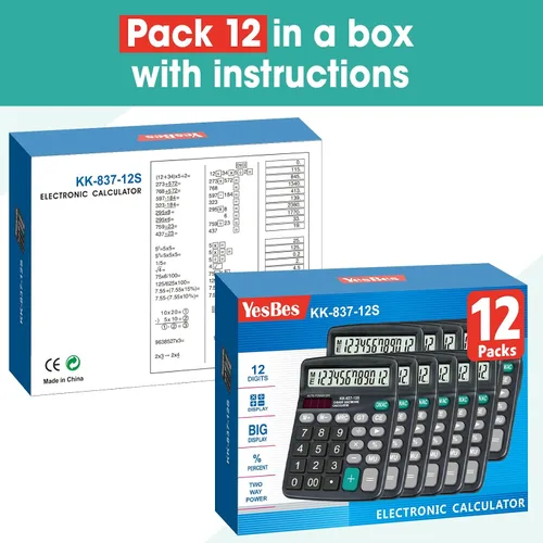 Miniatura 7 de Paquete de 12 calculadoras a granel, calculadoras de escritorio de 12 dígitos con pantalla LCD grande y botón sensible, energía solar y batería
