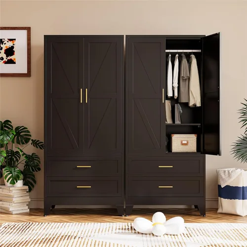 Miniatura 13 de COFaR Armario moderno de metal negro, armario de acero de 71 pulgadas de alto con cajón, barra para colgar y estante ajustable, armario