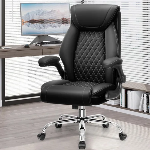 BestGlory Silla de oficina, ergonómica de respaldo alto, silla de escritorio de oficina en casa, silla de oficina de cuero transpirable grande y