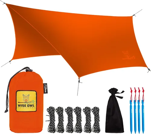 Miniatura 11 de Wise Owl Outfitters Toldo para Hamaca – Funda de lona impermeable para acampar con estacas de tienda de campaña y bolsa de transporte, refugio Gris