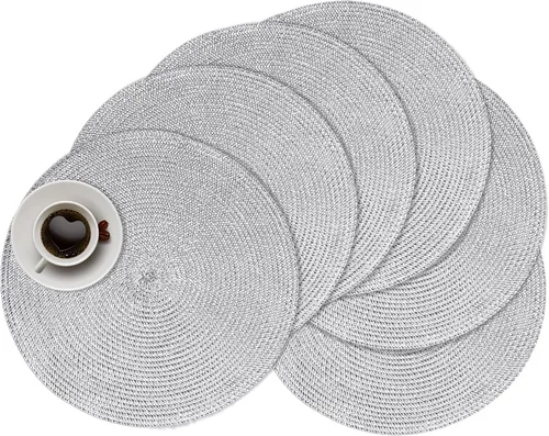 Miniatura 17 de Zupro Juego de 6 manteles individuales redondos trenzados de 15 pulgadas, resistentes al calor, antideslizantes, lavables, para cocina, mesas