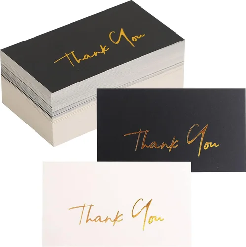 Winoo Design Mini Tarjetas de Agradecimiento Doradas para Pequeñas Empresas – Paquete de 100 – Tarjeta Plana Sin Plegar, 2 x 3.5 Pulgadas, Gracias