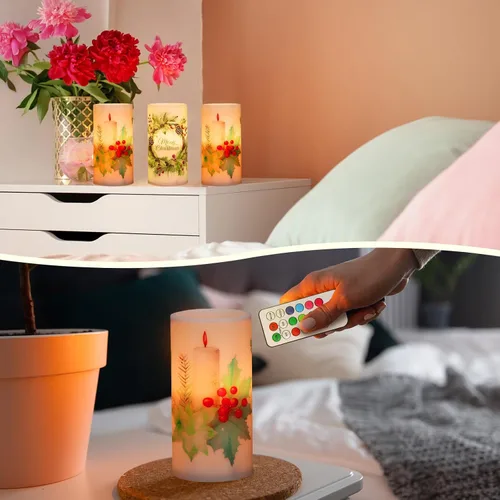 Miniatura 7 de Retisee 3 piezas de velas de Navidad sin llama estilo granja con control remoto, velas LED operadas a batería estilo rústico, decoración de Navidad
