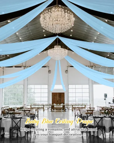 Miniatura 5 de 6 paneles de cortinas de techo azul bebé para boda, cortinas de techo de 5 pies x 10 pies, tela de drapeado para arco de boda, cortinas