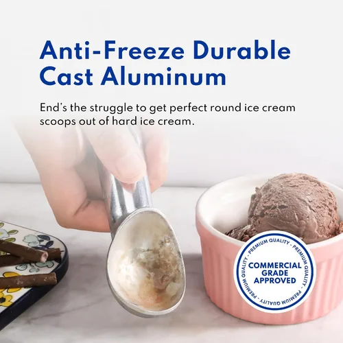 Miniatura 5 de New Star Foodservice Cuchara comercial para helados, tamaño 12, cuchara de aluminio para helado de 3 onzas con mango amarillo, solo lavar a mano