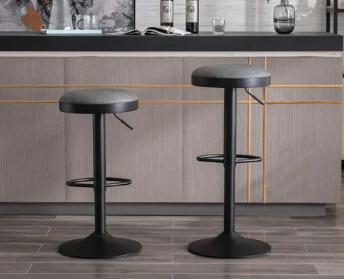 Miniatura 14 de CIMOTA Juego de 2 taburetes de bar redondos giratorios con espalda descubierta ajustable, taburete de bar moderno industrial para cocina, hogar