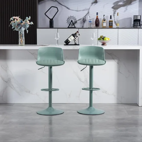 Miniatura 2 de Juego de 2 taburetes de bar modernos con giro de 360°, altura ajustable para isla de cocina y encimera, asientos tapizados de piel sintética verde