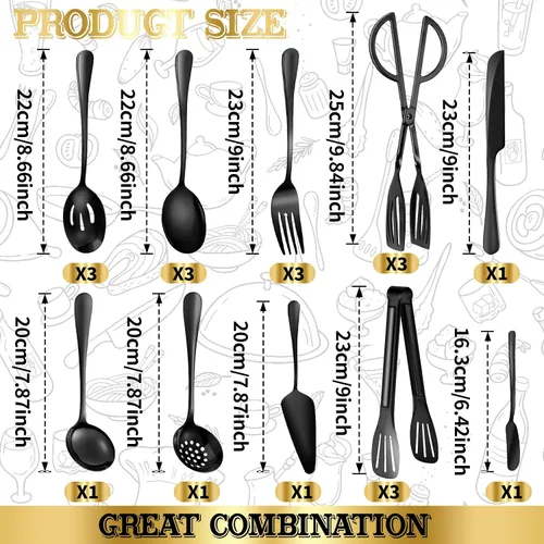 Miniatura 2 de Juego de 20 utensilios para servir, utensilios completos de acero inoxidable para bufé de catering para barbacoas de verano, parrillas, picnic