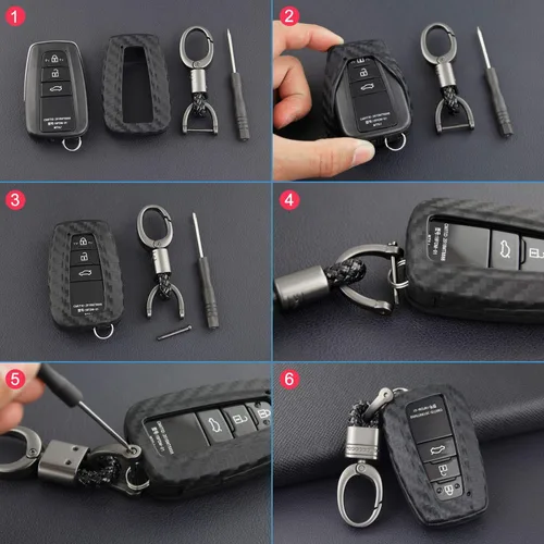Miniatura 7 de MissBlue Funda de piel auténtica para llave Toyota 86 GT86 Avalon C-HR Camry Corolla Highlander Land Cruiser Prado Prius RAV4, Patrón de fibra