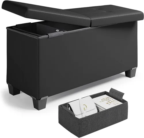 Nestl Banco otomano de almacenamiento de 30 pulgadas con contenedores de almacenamiento, caja de almacenamiento máxima de 660 libras (negro, cuero