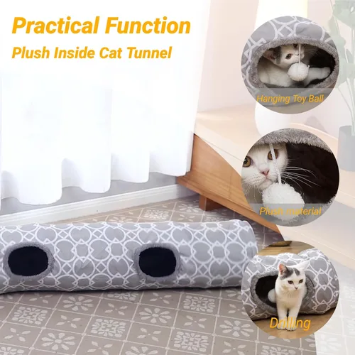 Miniatura 2 de Túnel Geométrico Recto para Gatos con Felpa en el Interior, Juguetes para Gatos Túnel Plegable con Pelotas, para Conejos, Gatitos, Hurones