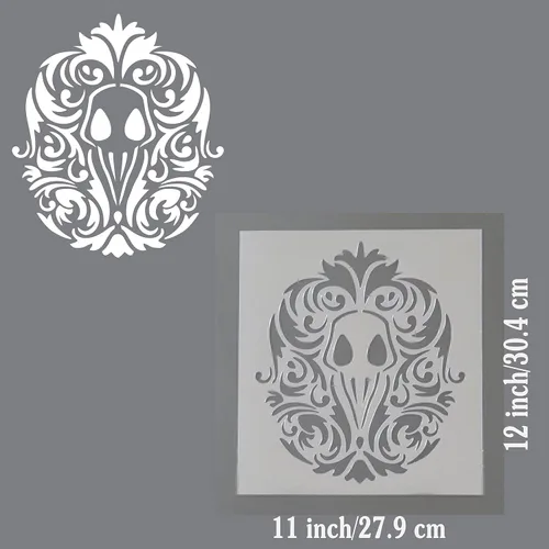 Miniatura 4 de Plantilla decorativa de damasco floral de calavera gótica de cuervo de 11 x 12 pulgadas.