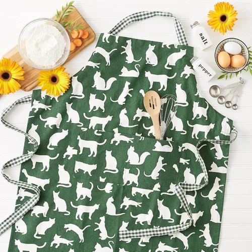 Miniatura 3 de DII Everyday Pets Kitchen Collection - Delantal de chef, bolsillos grandes y ajustable Estampado De Gato Verde Hunter