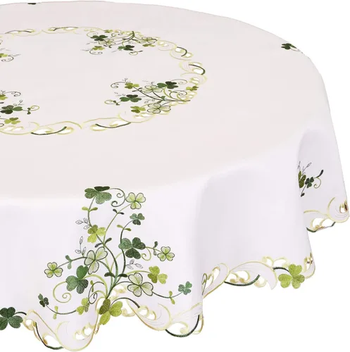 Miniatura 7 de Mantel pequeño bordado con trébol irlandés del día de San Patricio, decoración de trébol de primavera (redondo de 34 pulgadas)