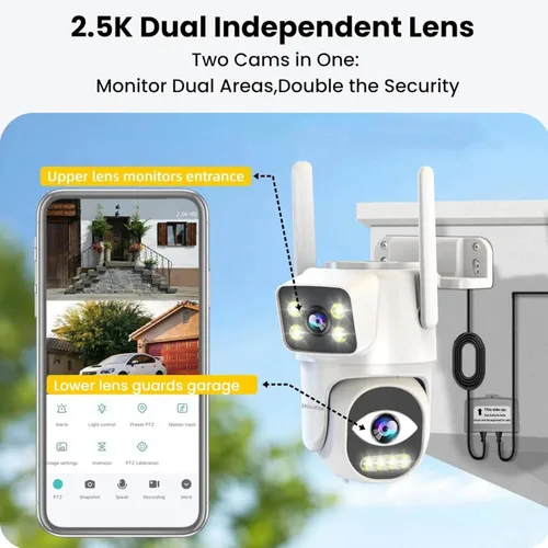 Miniatura 2 de Cámaras 4G de doble lente para seguridad del hogar, cámara inteligente de seguridad panorámica/inclinable, para exteriores/interiores, visión