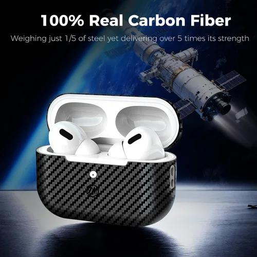 Miniatura 3 de MONOCARBON Funda de fibra de carbono forjada real para AirPods Pro 3, cubierta dura protectora delgada con cordón, compatible con MagSafe