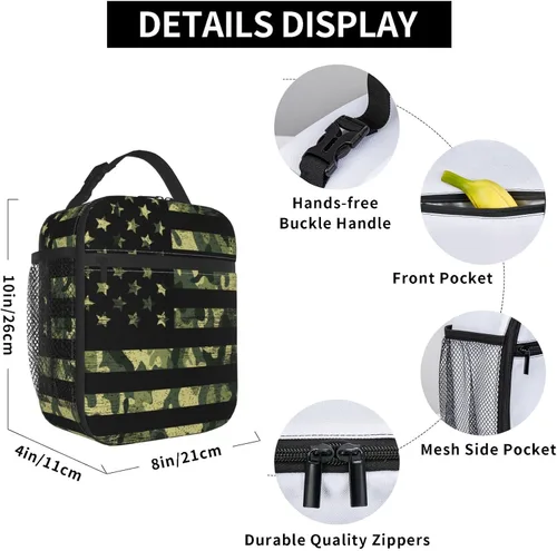 Miniatura 6 de Bolsa de almuerzo reutilizable con diseño de bandera de Estados Unidos de camuflaje