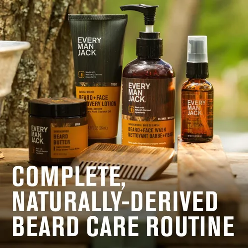 Miniatura 7 de Every Man Jack Beard Essentials Set de regalo para hombres, rutina completa con 5 elementos esenciales de tamaño completo, aroma de sándalo, lavado