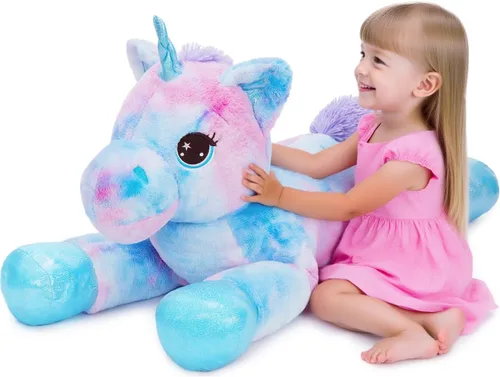 Miniatura 10 de Tezituor Juguetes de peluche de unicornio grande de 43 pulgadas, animales de peluche de unicornio blanco hueso, bonitas decoraciones de cumpleaños