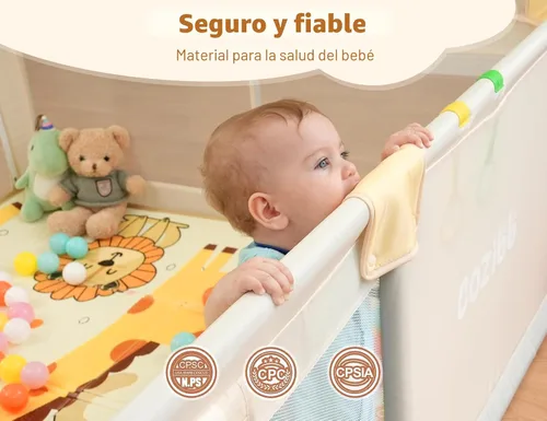 Miniatura 4 de CoziBB Corralito para bebés con alfombra, 71" × 59" corralito extra grande para niños pequeños, patio de juegos, cerca para bebés área de juego