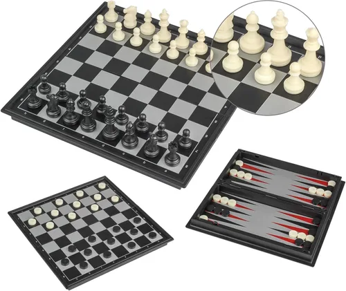 Andux Juego de mesa magnético plegable tres en uno, ajedrez, backgammon, damas CXYXQ-02 (M)