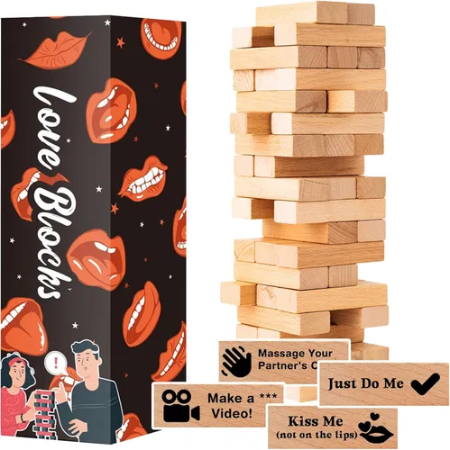 54 piezas Torre del Deseo – Un giro audaz y coqueto de la Torre del Deseo para adultos atrevidos, bloques de apilar y derribar de la Torre del Deseo