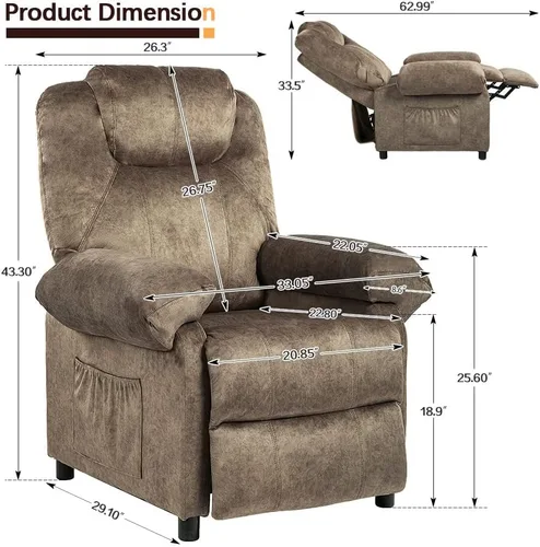 Miniatura 2 de Silla reclinable de masaje con calor, sillas reclinables de tela con relleno con calefacción, sillón reclinable pequeño para sala de estar