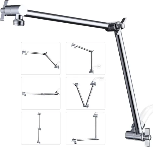 Miniatura 18 de G-Promise Brazo de extensión para cabezal de ducha de 16 pulgadas, extensor ajustable en altura y ángulo de latón macizo, eleva o baja la lluvia