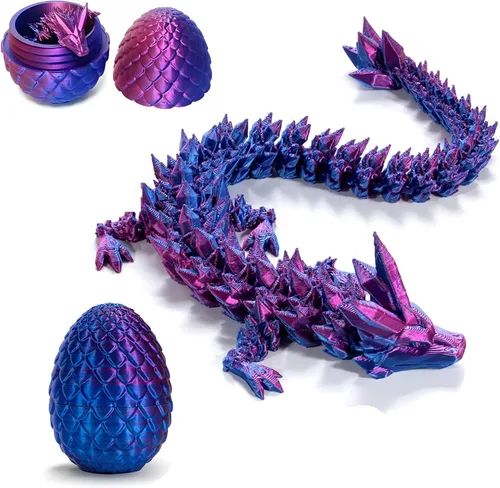 Miniatura 10 de Huevo de dragón impreso en 3D, juguete misterioso de dragón de cristal, dragón articulado, decoración de escritorio para el hogar, huevos