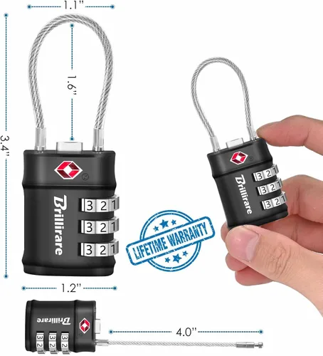 Miniatura 4 de Paquete de 2 cerraduras de equipaje aprobadas por la TSA, cerradura de cable de viaje combinada, candado impermeable de 3 dígitos, cerradura