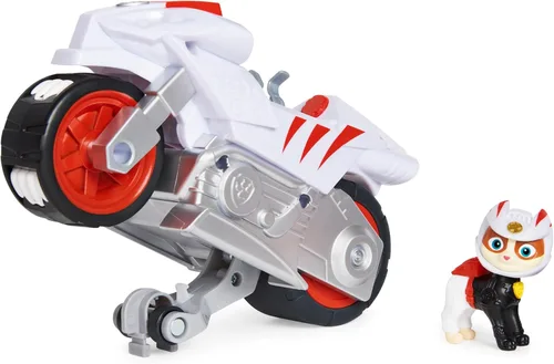 PAW Patrol, Moto Pups Moto Deluxe de Wildcat, vehículo de motocicleta de tracción que hace piruetas y figura de juguete Gato montés