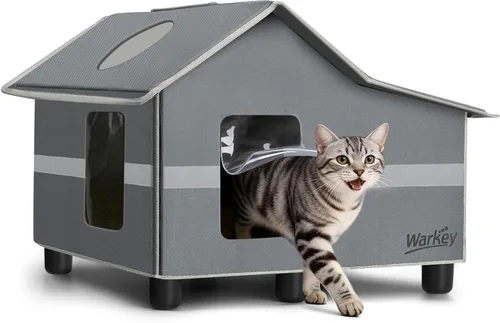 Casa para gatos al aire libre, resistente a la intemperie, casa exterior para gatos salvajes al aire libre, refugio aislado para gatos con