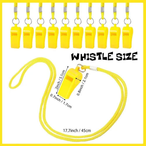 Miniatura 2 de Honoson Silbato para adultos con cordón de seguridad de plástico silbato de emergencia de supervivencia fuerte para salvavidas entrenadores Amarillo