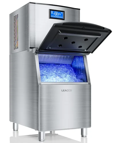 Máquina comercial para hacer hielo 600LBS/24H, máquina de hielo industrial de 1200 W con contenedor de almacenamiento de acero inoxidable de 400