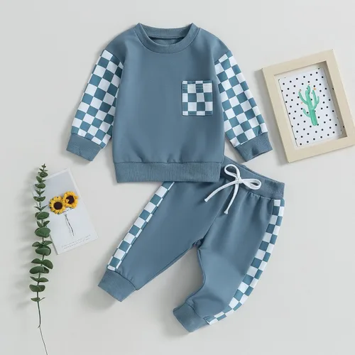 Miniatura 16 de Ropa de bebé niño 3 6 9 12 18 24M 3T Conjunto de pantalones con capucha patchwork sudadera con capucha pantalones de rayas traje de otoño invierno