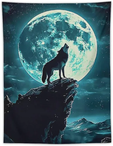 Miniatura 15 de FeoYoed Tapiz para colgar en la pared, decoración estética para dormitorio, sala de estar, tapices de arte de pared, arte de lobo, galaxia