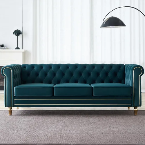 Miniatura 24 de KEIKI Sofá Chesterfield de terciopelo con botones capitoné de 87 pulgadas con cojines de espuma de alta densidad, moderno sofá de 3 plazas con Negro